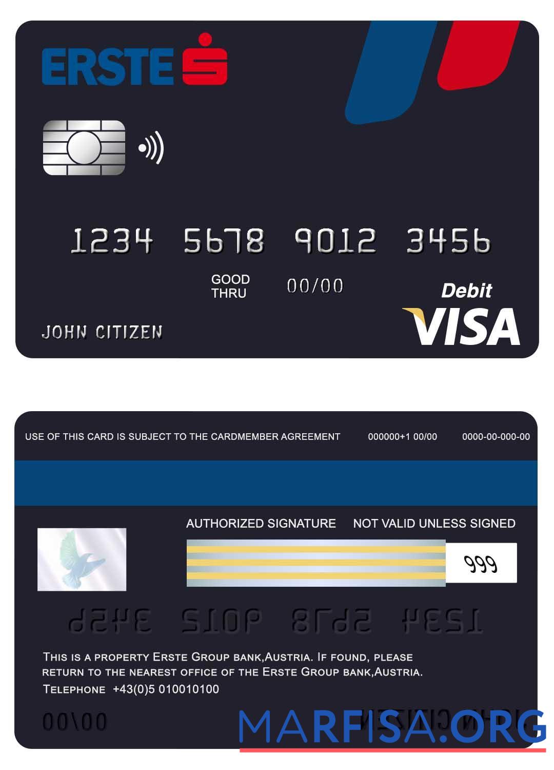 Realistic Austria Erste Group bank visa card example